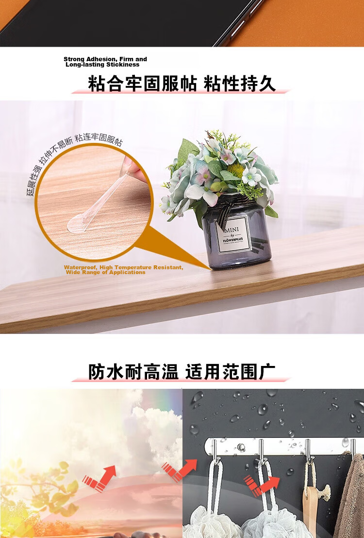 3M Double-Sided Tape VHB™ Strong, Traceless, Heat-Resistant for Office, Study, Wedding Decorations, Spring Festival Couplets, ETC Use Adhesive 4910 Transparent Version Length 85mm * Width 54mm 2 Pieces 2