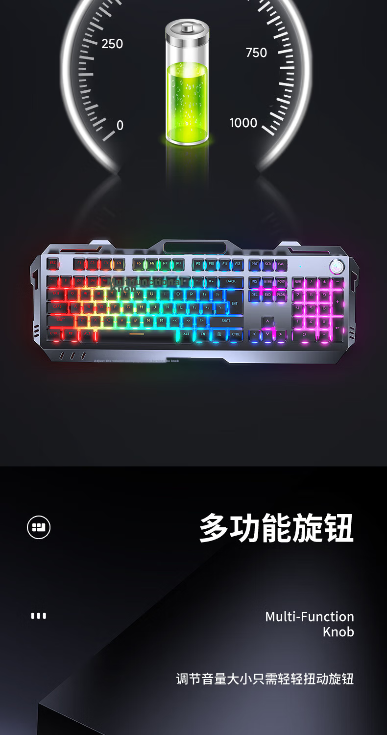 EWEADN GX810 Wireless Mechanical Feel Keyboard And Mouse Gaming Key Set, Rechargeable Desktop Computer Laptop Film Switch with Knob, E-Sports Blue Light Peripherals, 104 Keys 7