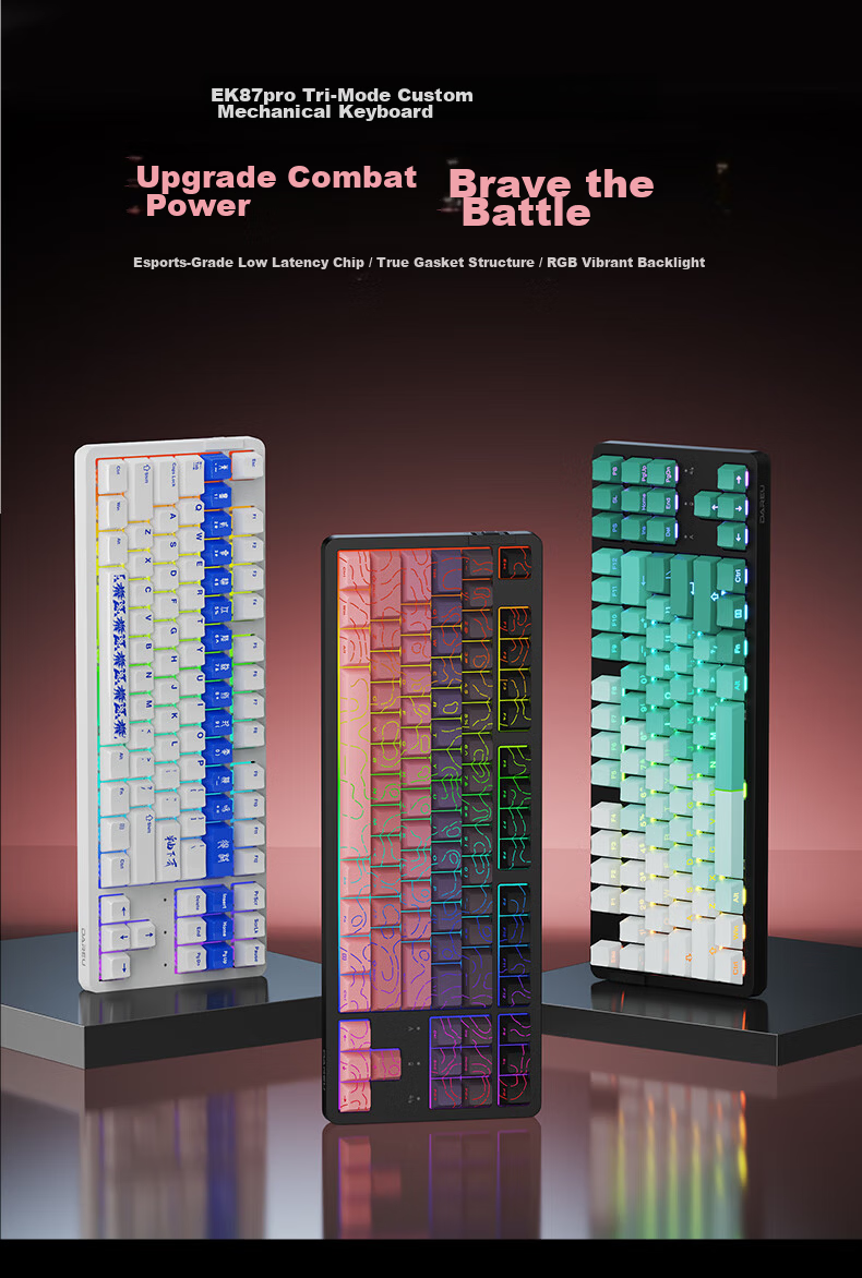 DAREU EK87pro Tri-Mode Mechanical Keyboard Wired Wireless Bluetooth Customizable 87-Key Hot-Swappable Gasket White Smoke Blue Master Switch 1