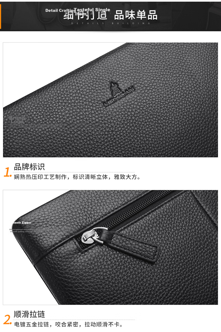MEXICAN Men's Clutch, Top-Grain Leather Handbag, Multi-Card Slots, Zipper Envelope Bag, Wallet Clip, Birthday Gift for Me 13