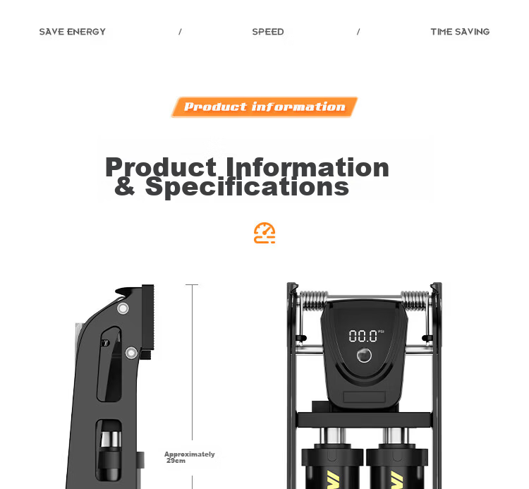 Move Iron Bicycle Foot Pump Double Barrel High Pressure Digital Gauge Mountain Road Car Basketball Inflator 21