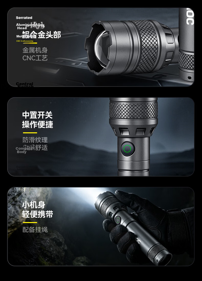 AOC Zoomable High-Power Flashlight Bright Long-Range High Lumen Long Battery Life Outdoor Adventure Patrol Emergency Light 21