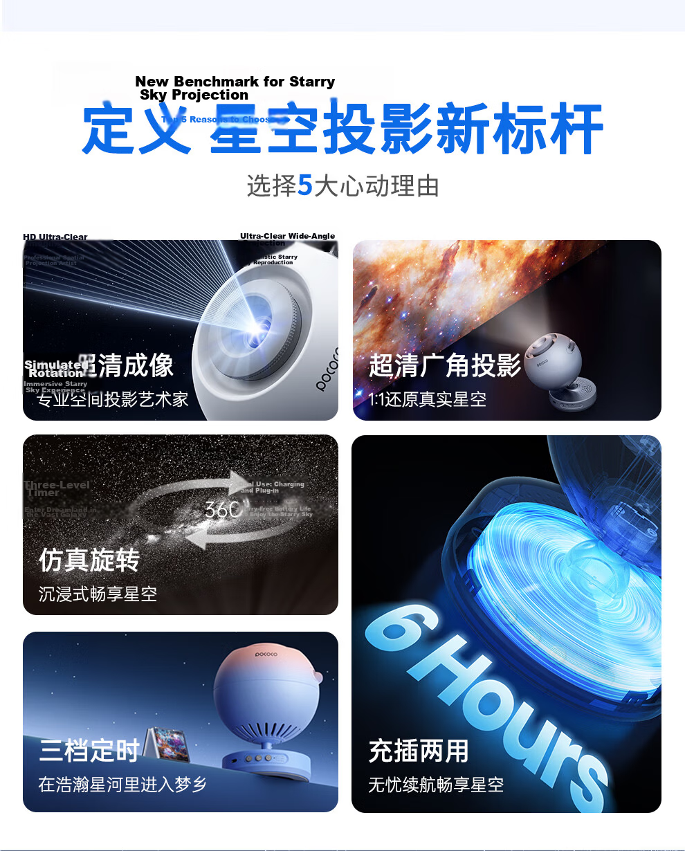 POCOCO Starry Sky Projector Night Light Bedroom Atmosphere Small Night Lamp Gift for Girlfriend Qixi Festival Starry White 3