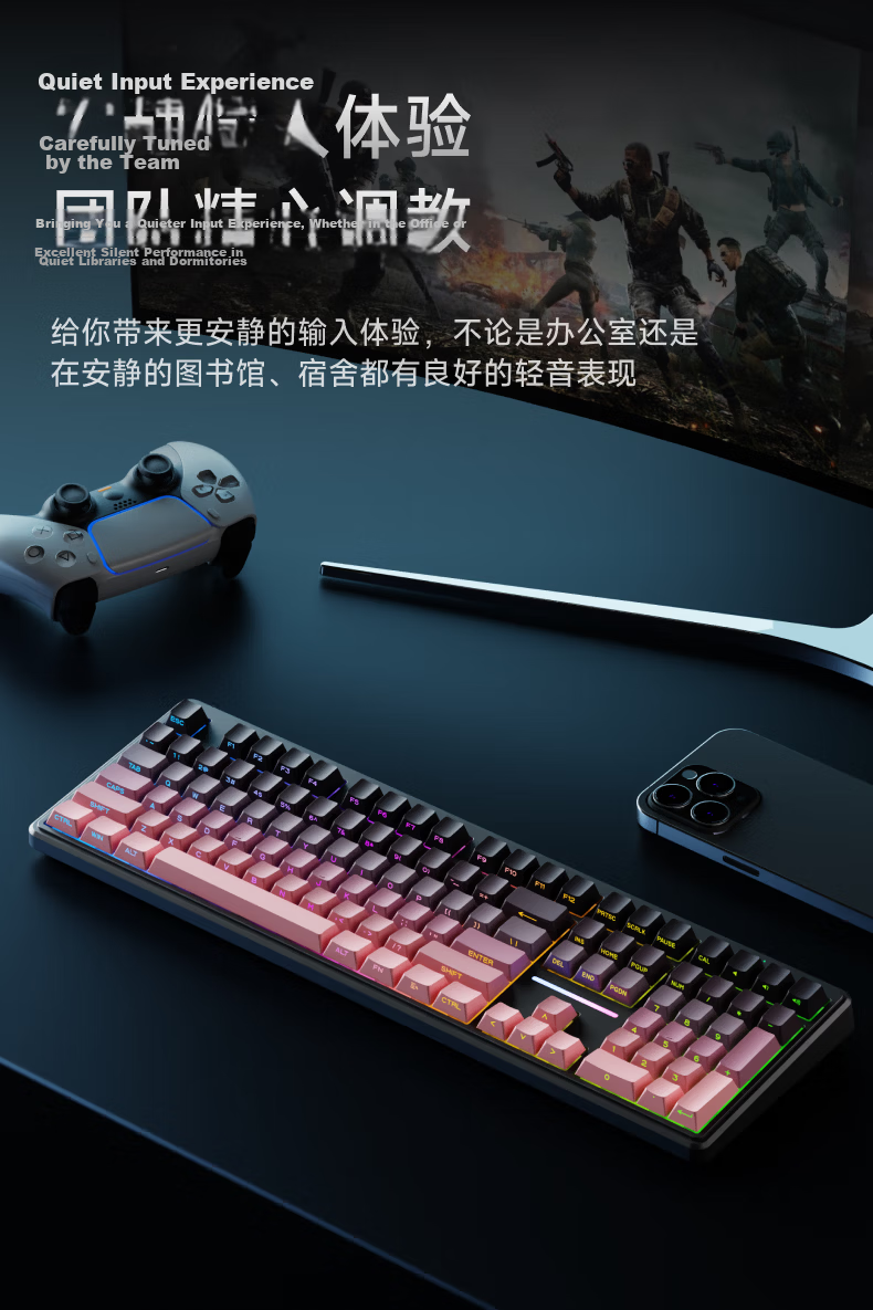 EWEADN V108 Ultra Wireless Keyboard and Mouse Combo Bluetooth Wired Tri-mode Silent Gaming Mechanical Feel RGB Side-lit for Office Laptop PC 8