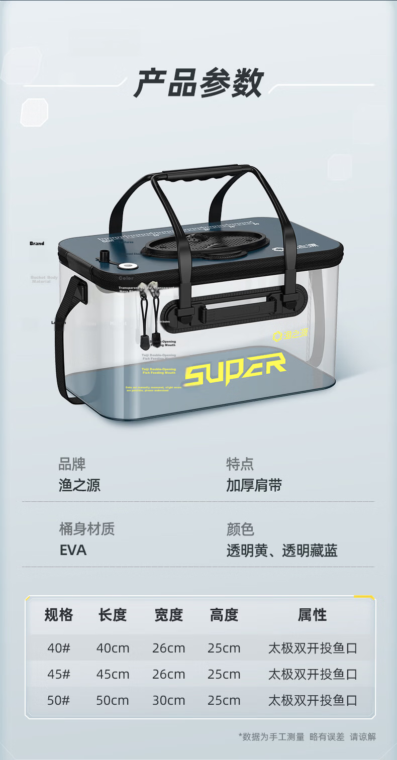 Yuzhiyuan Live Fish Bucket, Fishing Tackle Box, Foldable Water Bucket, Transparent Container, Navy Blue + Air Pump 12