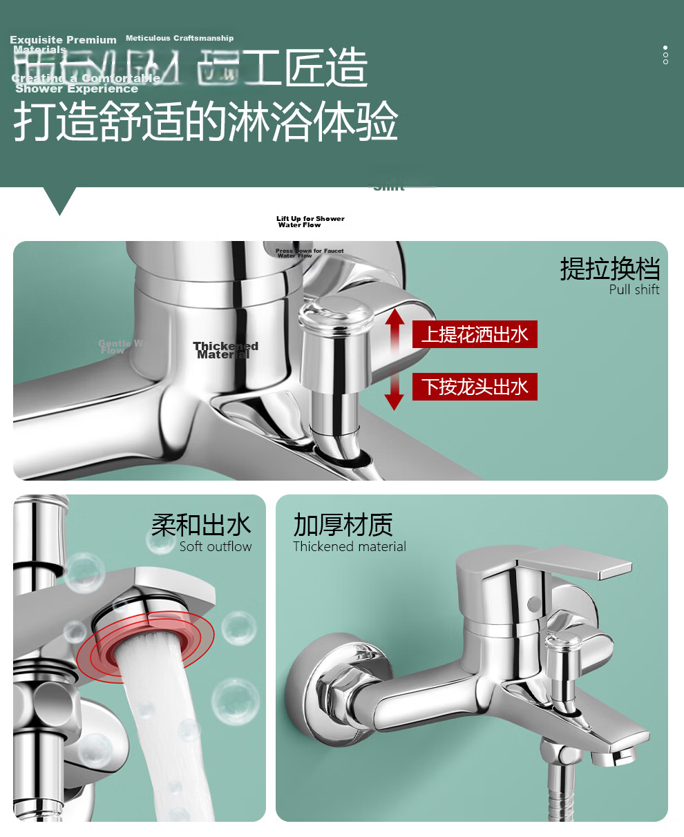 CVBAB Shower Faucet, Hot And Cold Water Mixing Valve, Concealed Thickened Bathroom Shower Mixer Valve Switch CV1502 5