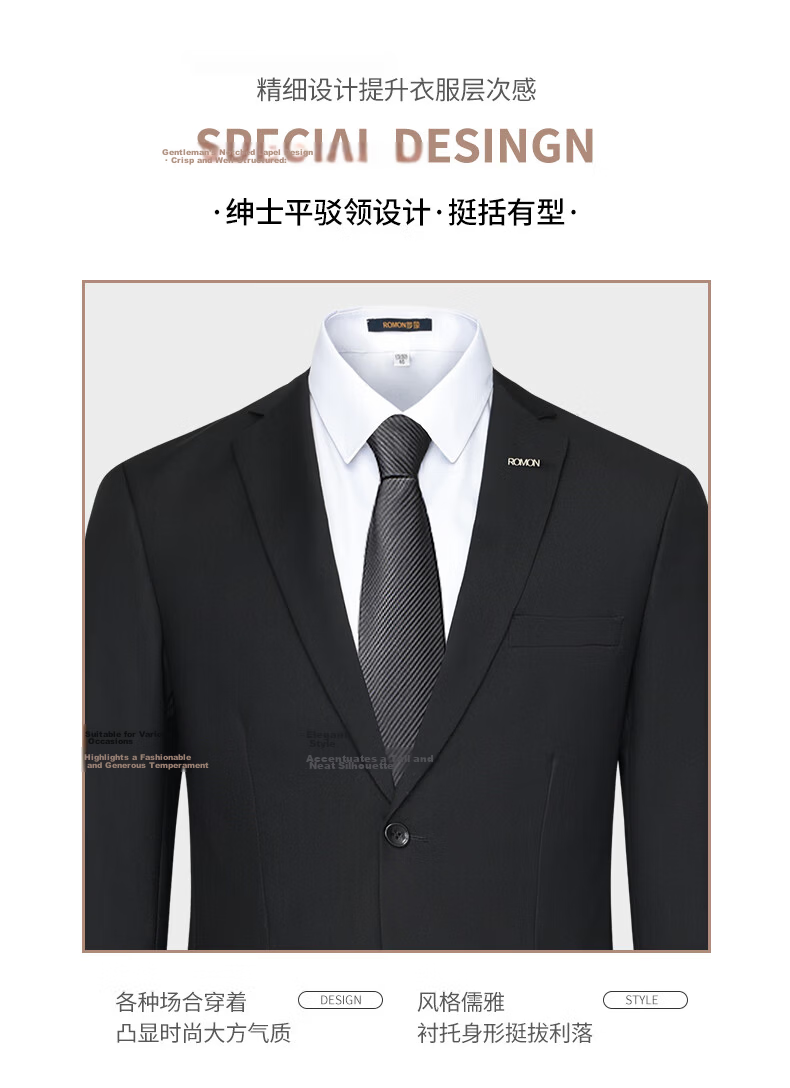 ROMON Men's Suit, Business Elastic Workwear Casual Blazer Jacket, Formal Wear Professional Attire Outerwear, Small Suit for Wedding 3