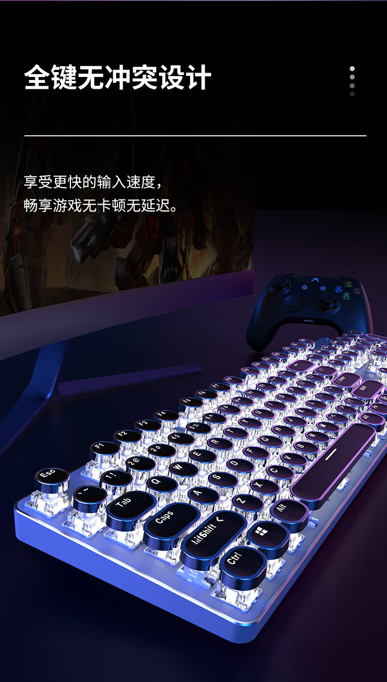 EWEADN TK100 Wireless Bluetooth Punk Mechanical Keyboard and Mouse Combo Wired Tri-mode Office Gaming Computer Laptop Black Switch Retro Peripheral 104 Keys Black White Backlight 9