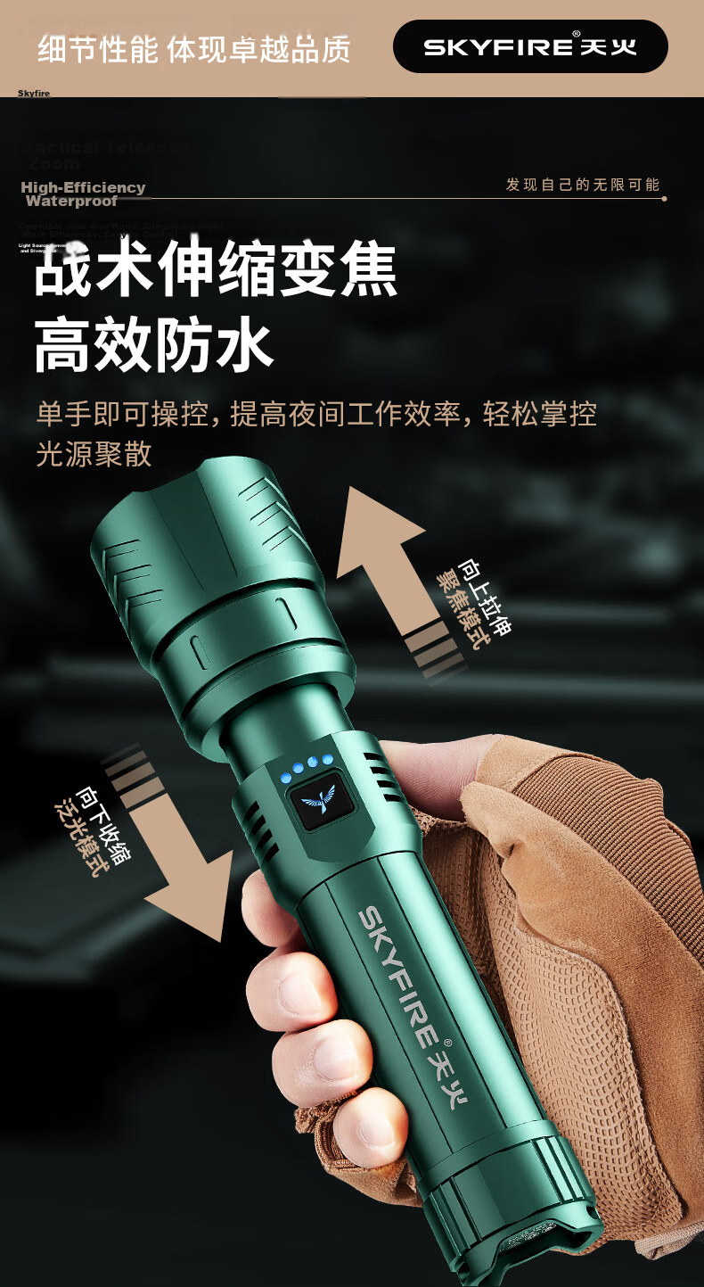 Tianhuo Flashlight Canglong High Brightness Zoomable Long-Range Rechargeable Outdoor Survival Military Use 9