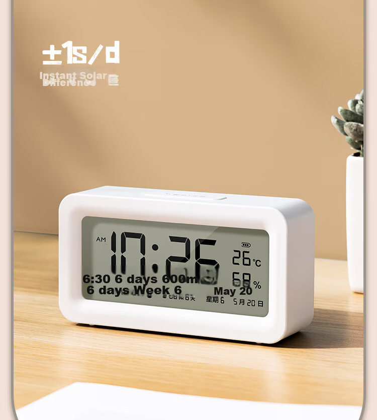 Deli Rechargeable Electronic Alarm Clock with Backlight, Home Student Children's Thermo-Hygrometer Bedside Clock, Essential for School Start, White LE103A, New Year Gift, Back-to-School Season 4