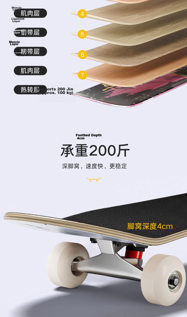 HEAD Skateboard for Children 6-12 Years Old, Beginners And Adults, Professional Double-Warped Board, Youth Universal Four-Wheel Action Skateboard, Graffiti 4