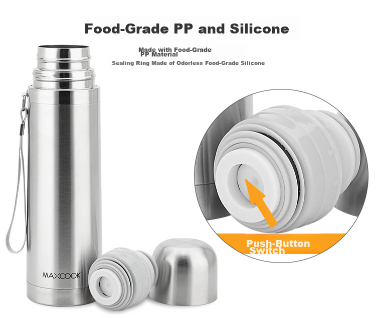 MAXCOOK Vacuum Insulated Bottle 304 Stainless Steel Water Cup 500ml Outdoor Portable Tea Cup Natural Silver MCBE-ZK500 7
