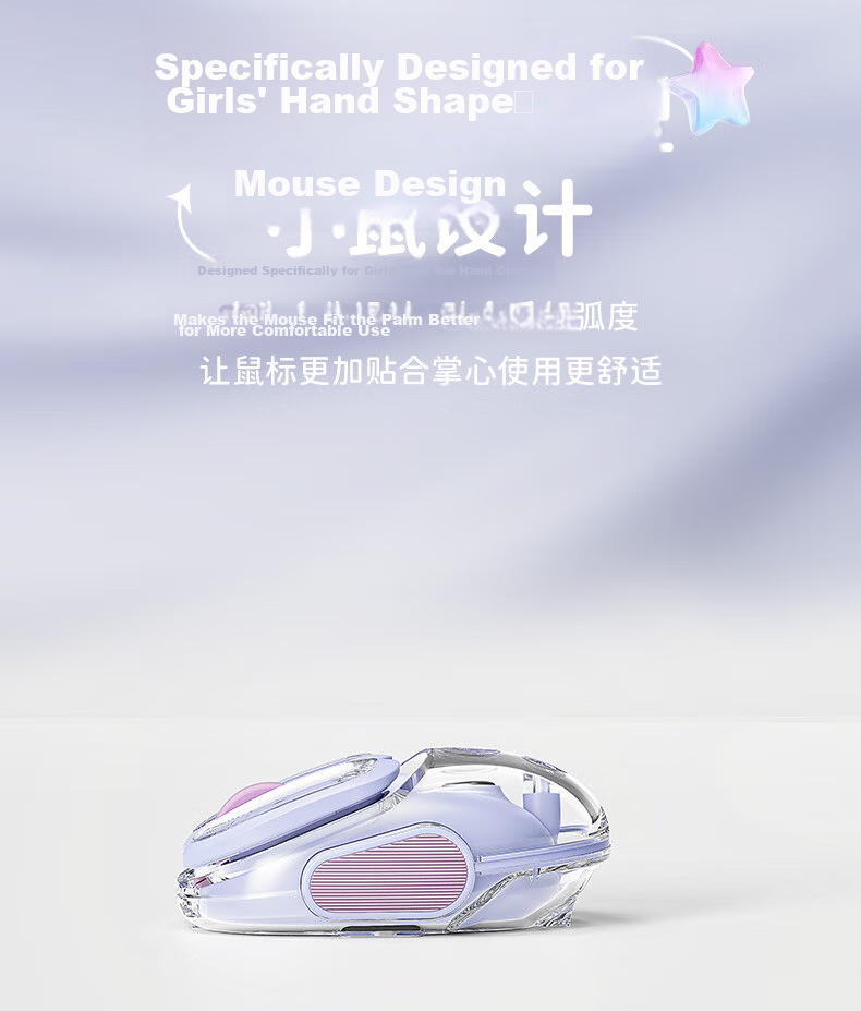 EWEADN Q9 Xiao Doudou Wireless Bluetooth Dual-Mode Transparent Mouse, Rechargeable Gaming Mouse for PC And Laptop, Low-Profile Lightweight RGB Lighting Effects, Rouge Pink 10