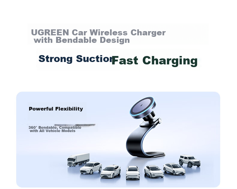 UGREEN Car Wireless Charger, Magnetic Car Phone Holder for Dashboard And Center Console, Navigation Mount Compatible with Apple And Huawei Phones 3