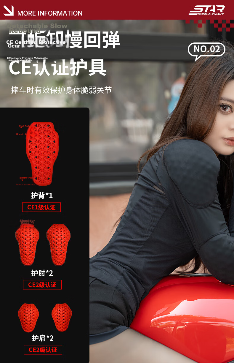 Star Knight Motorcycle Riding Jacket for Women Summer Armor Mesh Breathable CE Protective Gear Motorbike Anti-fall Jacket Black Size S 4