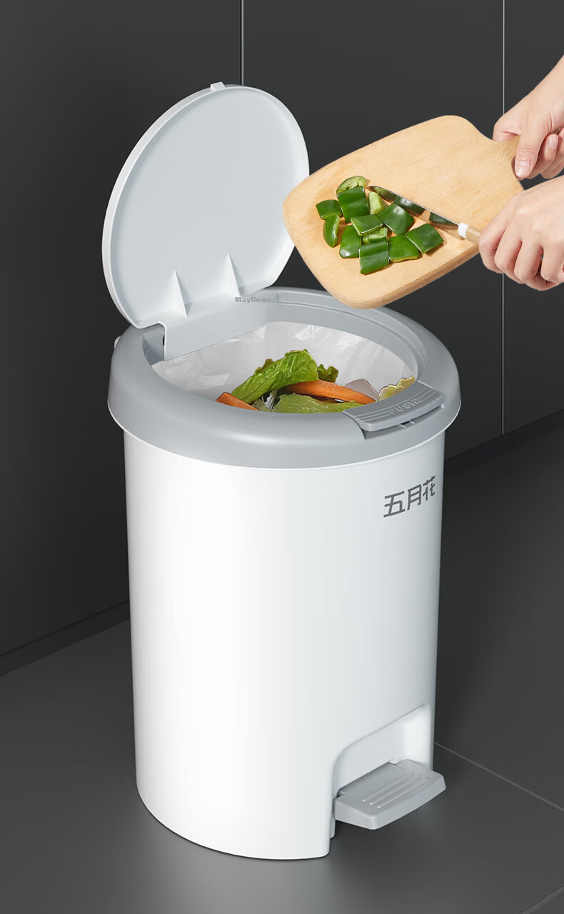 Mayflower Stainless Steel Pedal Trash Can 12L White Large Capacity Double Inner and Outer Buckets for Hotel Home Living Room Kitchen Bathroom 10