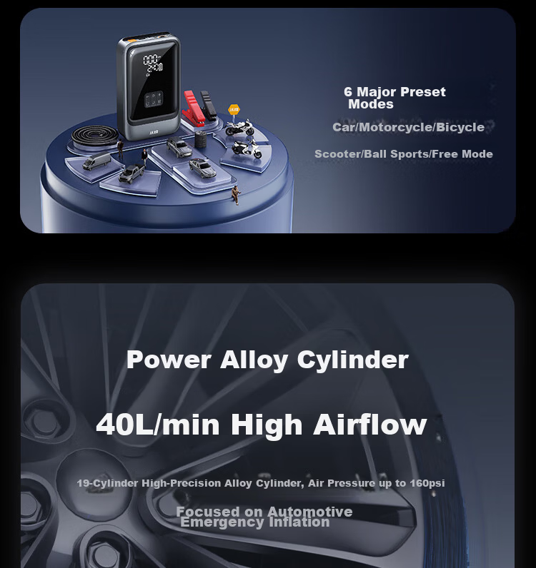 Wocheng Car Emergency Jump Starter Power Supply with Integrated Air Pump, Battery Charger, Inflator, Vehicle S03 7