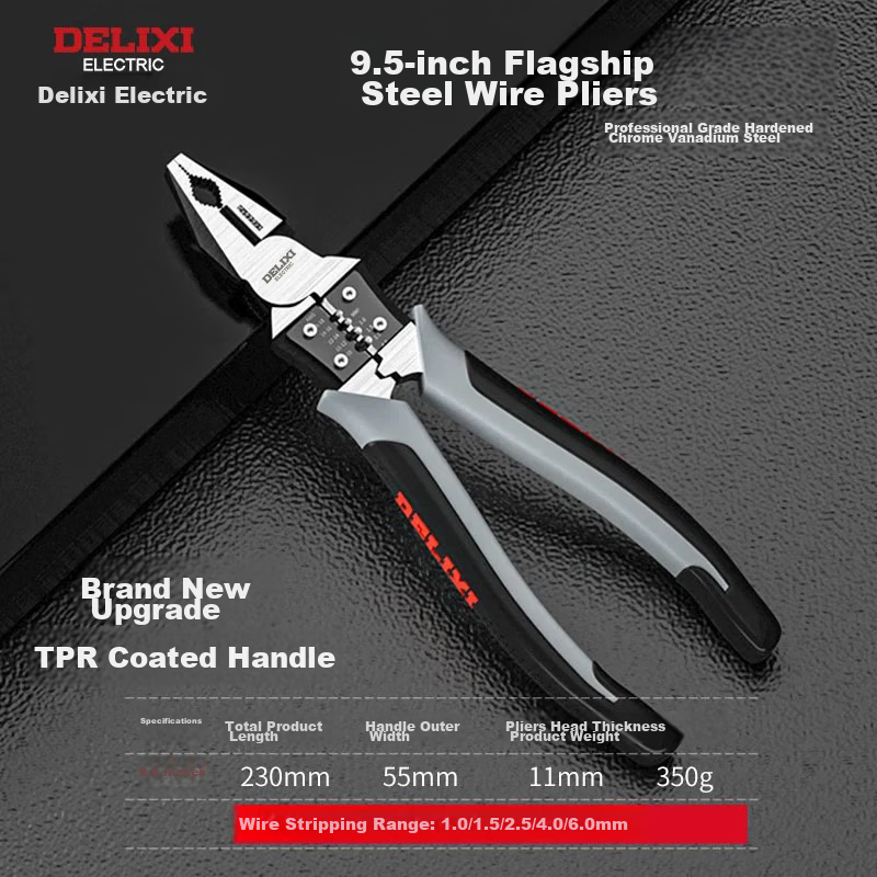Delixi Multifunctional Steel Wire Pliers, Tongue Pliers, Needle Nose Pliers, Diagonal Cutting Pliers, Electrician Wire Stripper and Cutter Pliers