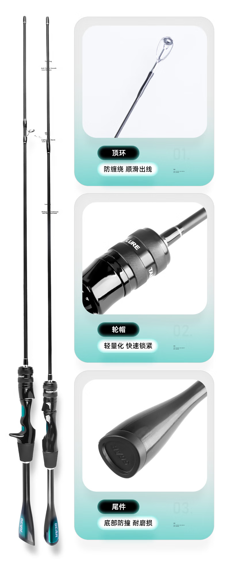 Taigek Micro-Canting Baitcasting Rod, Solid Tip Fishing Rod with Pistol Grip, 1.8 Meters Single Rod for Stream Fishing, Baitiao, Micro-Canting 10