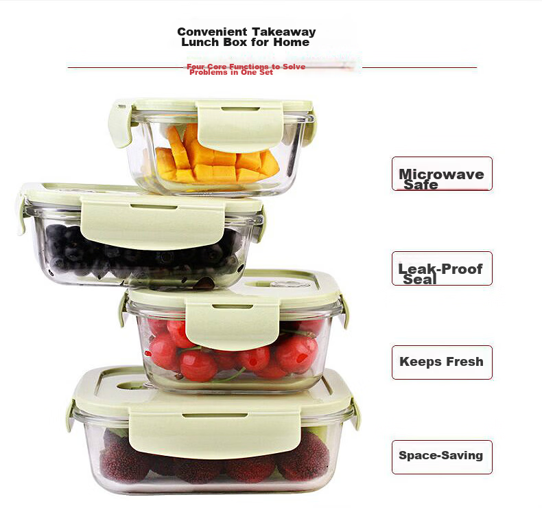 Creative Heat-resistant Glass Food Storage Box for Office Workers Microwave Lunch Box Refrigerator Storage Bento Box 700ml*2 2
