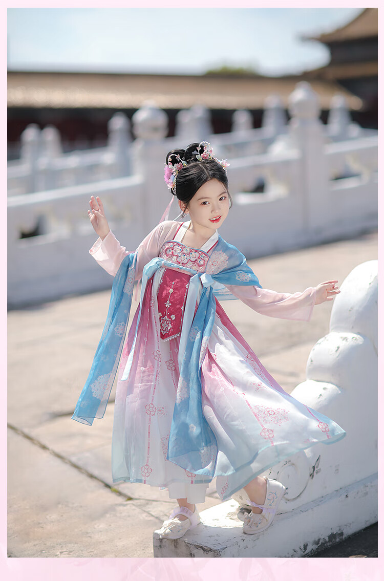 Qibo Hanfu Girls' Spring And Autumn 2026 New Style Children's Ancient-Style Ethereal Dress, Mountain Green without Shawl, Size 110 18