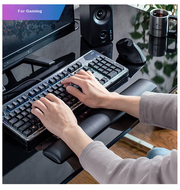SANWA Ergonomic Keyboard Wrist Rest Mechanical Keyboard Wrist Support Office Gaming Soft Jelly Silicone Washable Non-Slip GTOK8 Black L 450mm 19