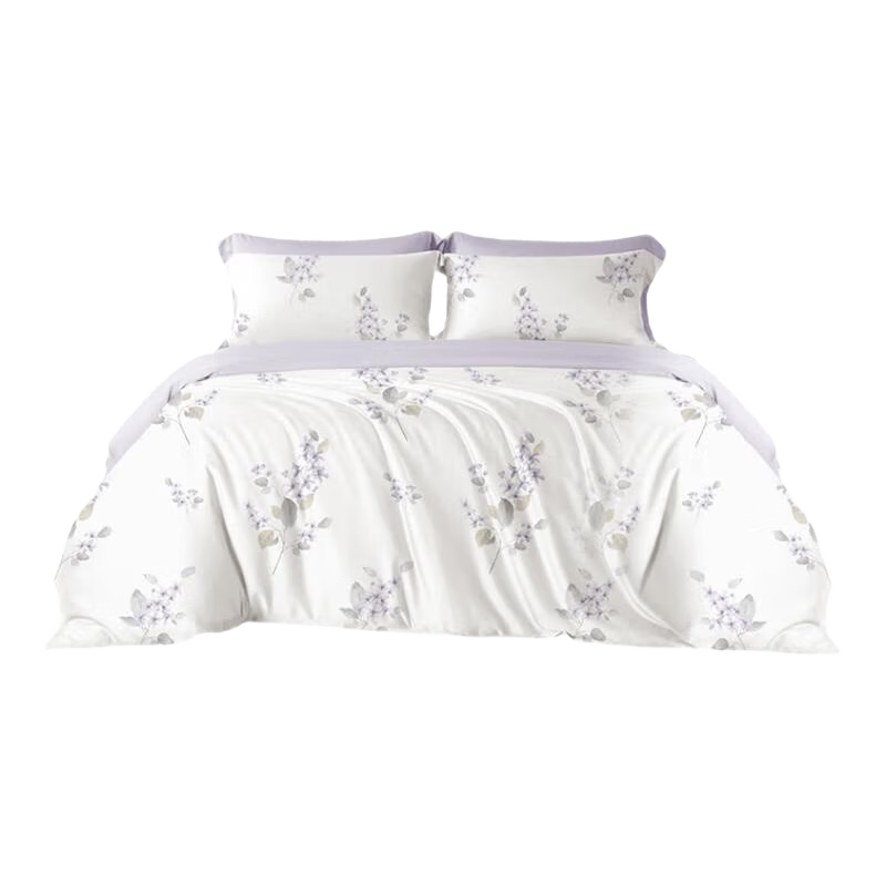 BEYOND Home Textiles, 60-Count Xinjiang Long-Staple Cotton Bedding Set, Pure Cotton Bedsheet And Duvet Cover, All-Cotton Set, Fenghua (Purple), 150cm, Jiaju Gua