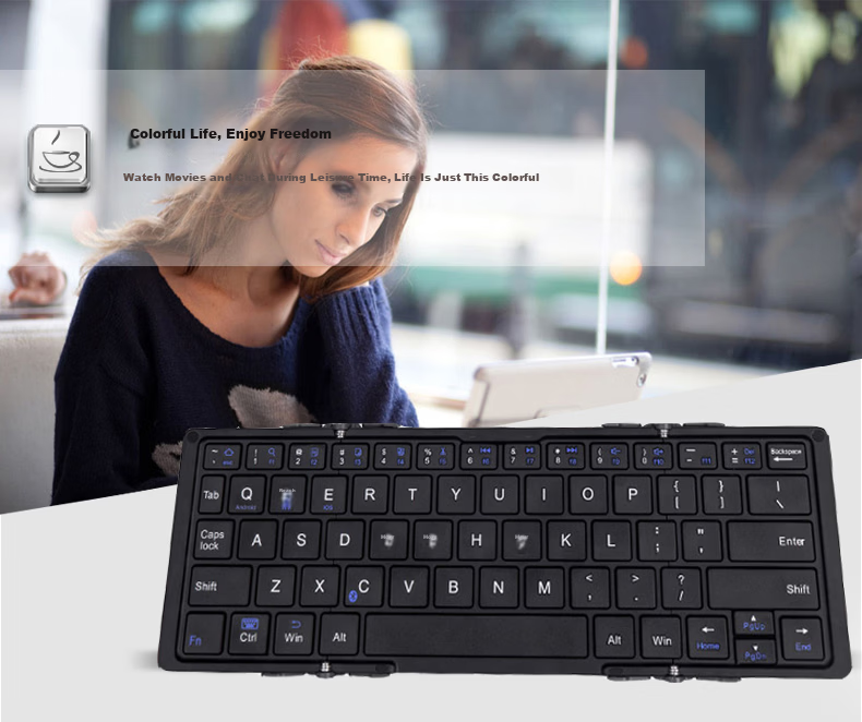 B.O.W Hangshi HB066 Foldable Wireless Bluetooth Keyboard Compatible with IPad Tablet Phone Computer Universal Office Mini Keyboard Standard Version Black 8