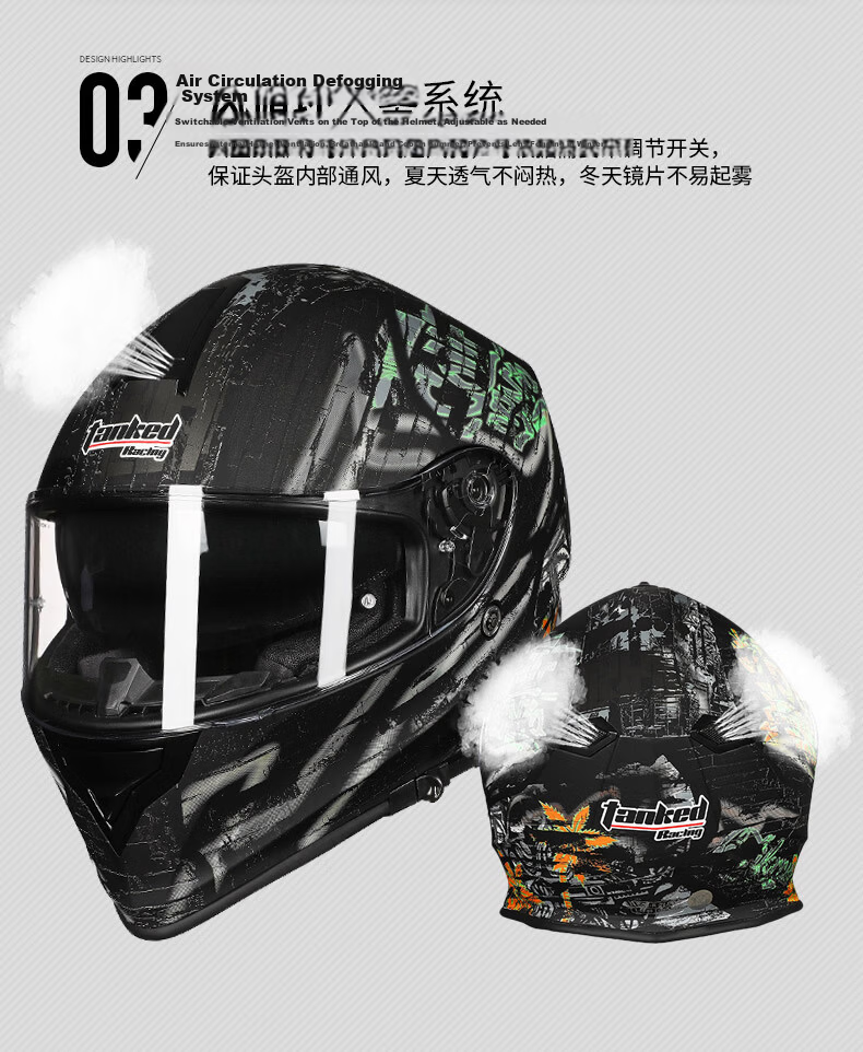 Tanked Racing T127 Motorcycle Helmet Full-Face with Dual Visor, Anti-Fog, for Electric Vehicles, All Seasons, Safety Helmet, White Knife Edge Red, 3XL 5