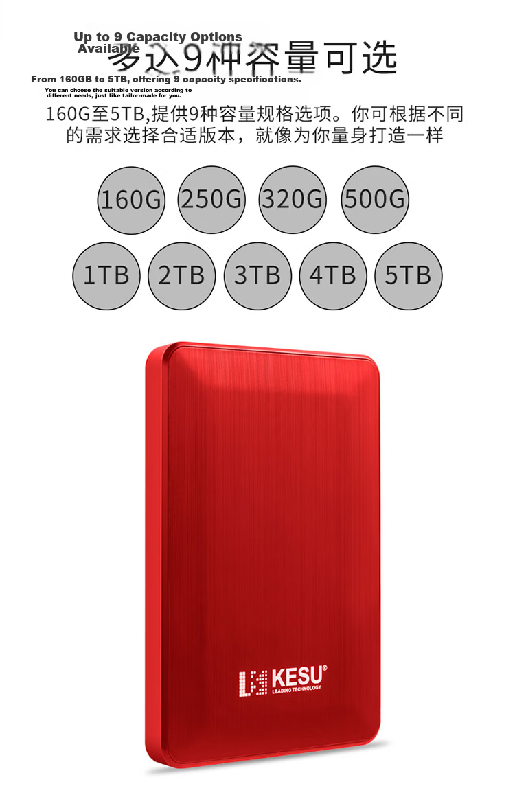 KESU 1TB Portable Hard Drive Large Capacity Dual Disk Backup USB3.0 External Mechanical Hard Drive Massive Storage Phone Connection 2.5-Inch Family Storage 5