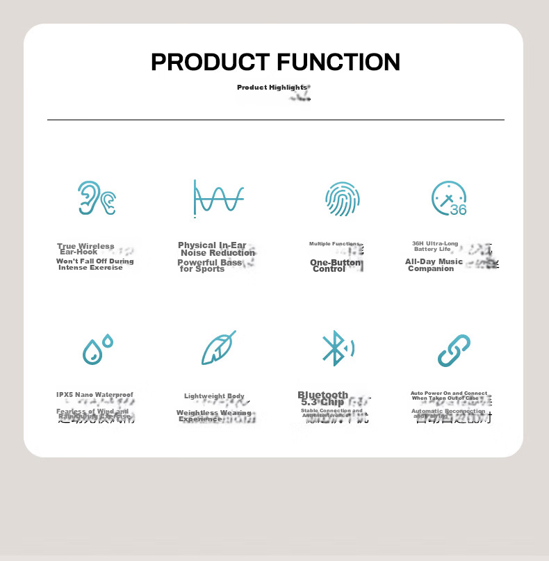 Dakang Athlete TWS True Wireless Sports Bluetooth Earphones Waterproof Ear-Hook In-Ear Headphones Dual Ear 5.3 Music Compatible with Apple Huawei Android Xiaomi Black 9