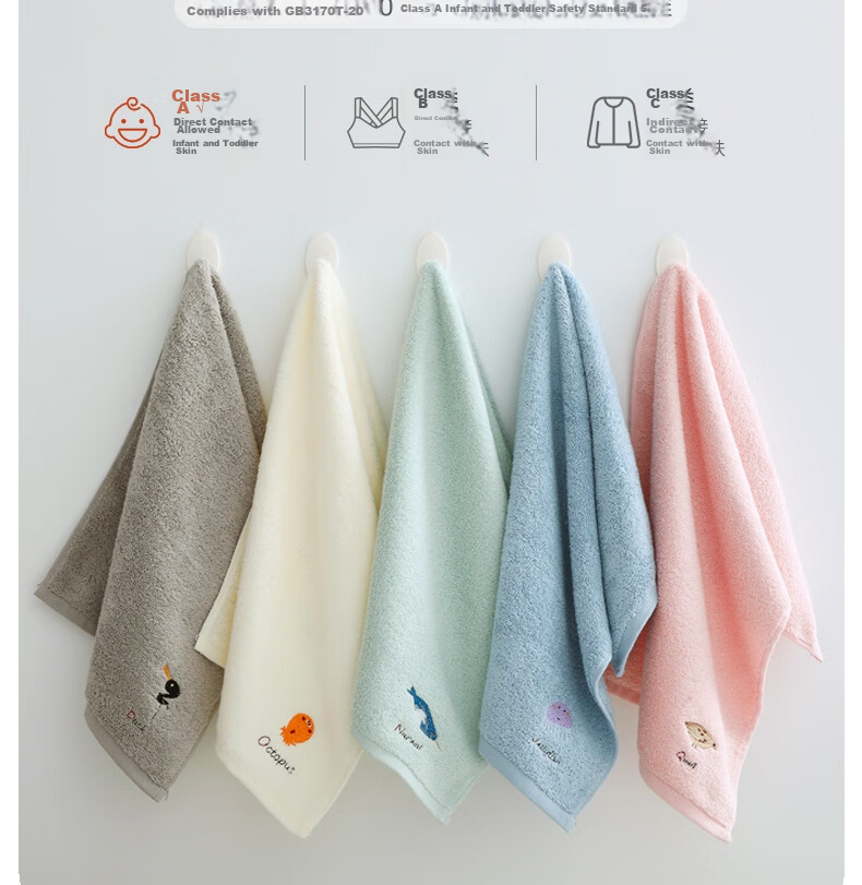 Jinhao A-Class Pure Cotton Face Towels for Children, 100% Cotton Facial Cloths, Women's Towels, Ins Embroidered, Pack of 5 5