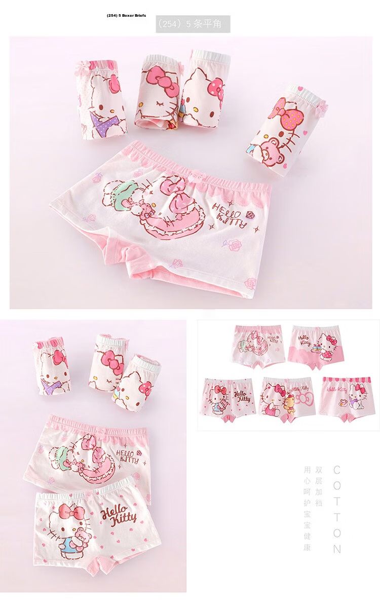 Hello Kitty Girls' Underwear, Children's Panties for Little Girls, 5-Pack Triangle Briefs Shorts, KTN255 Floral Pattern, Size 140-XL 9