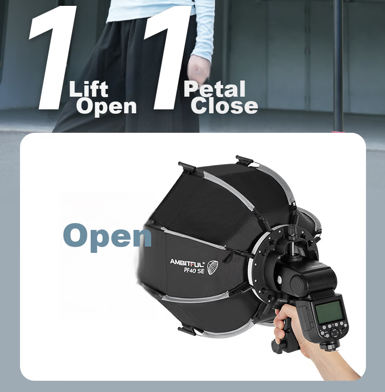 AMBITFUL PF30SE Octagonal Deep-Mouth Grid Softbox, Mini Quick-Install Light Modulator, Suitable for Shengniu TT520/V860II/v850II/V1/AD200 Series 2