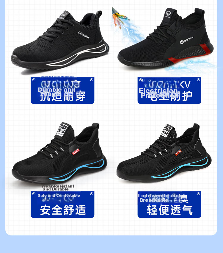 Lanoudun Safety Shoes for Men, Summer Breathable Ultra-Light Anti-Smashing Steel Toe Anti-Puncture Soft Sole Safety Work Site Shoes D9159N 44 17