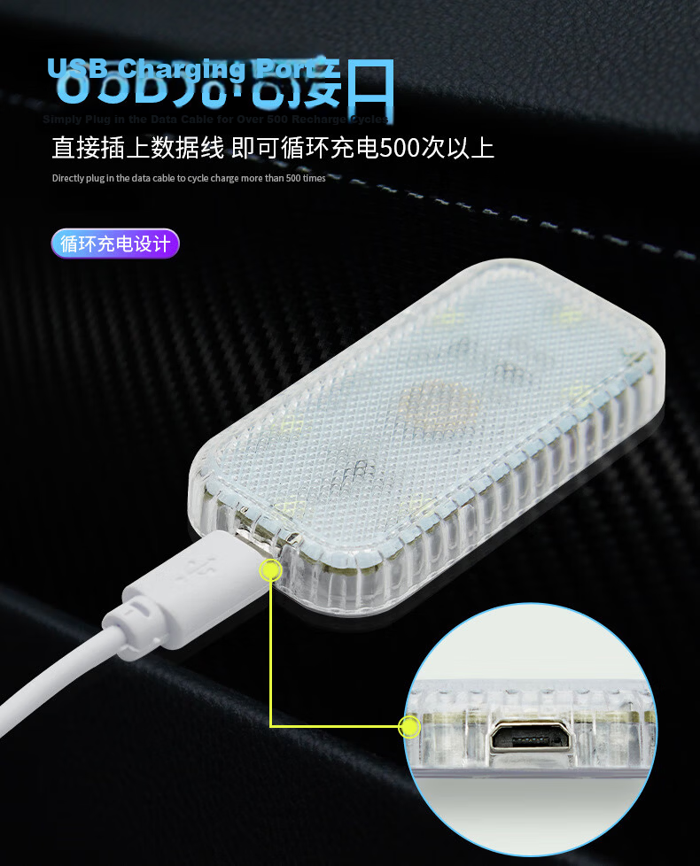 Digalun In-Car LED Ambient Light Car Interior Lighting Wire-Free Automotive Reading Touch Footwell Decorative Multicolor Light 8