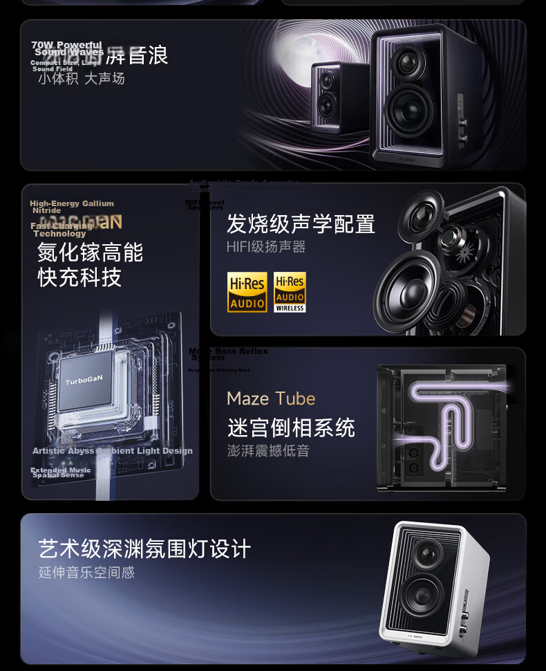 Manbuzhehuazai Halo 2.0 Abyss Monitoring Speaker, Bluetooth Computer Speaker, Desktop Speaker, HIFI-Grade Sound Quality, TV Speaker, Living Room Speaker, Poxiaobai 3