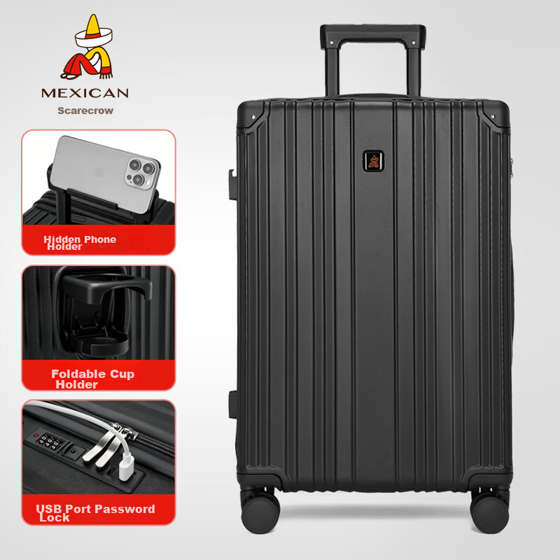 MEXICAN 20-inch Small Unisex Luggage Spinner Trolley Suitcase with Password Lock Carry-on Travel Leather Case