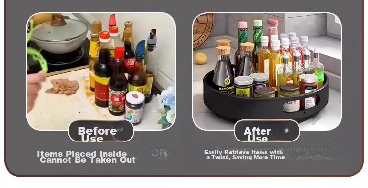 Eight Thousand Lines Rotating Spice Rack Kitchen Soy Sauce Vinegar Seasoning Bottle Storage Tray Rotatable Single-Layer Large Size 6