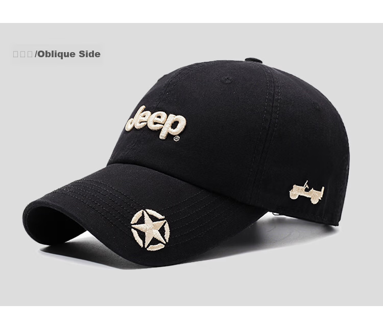 JEEP Men's Baseball Cap Four-Season Trendy Versatile Sunshade Hat Unisex Black 14