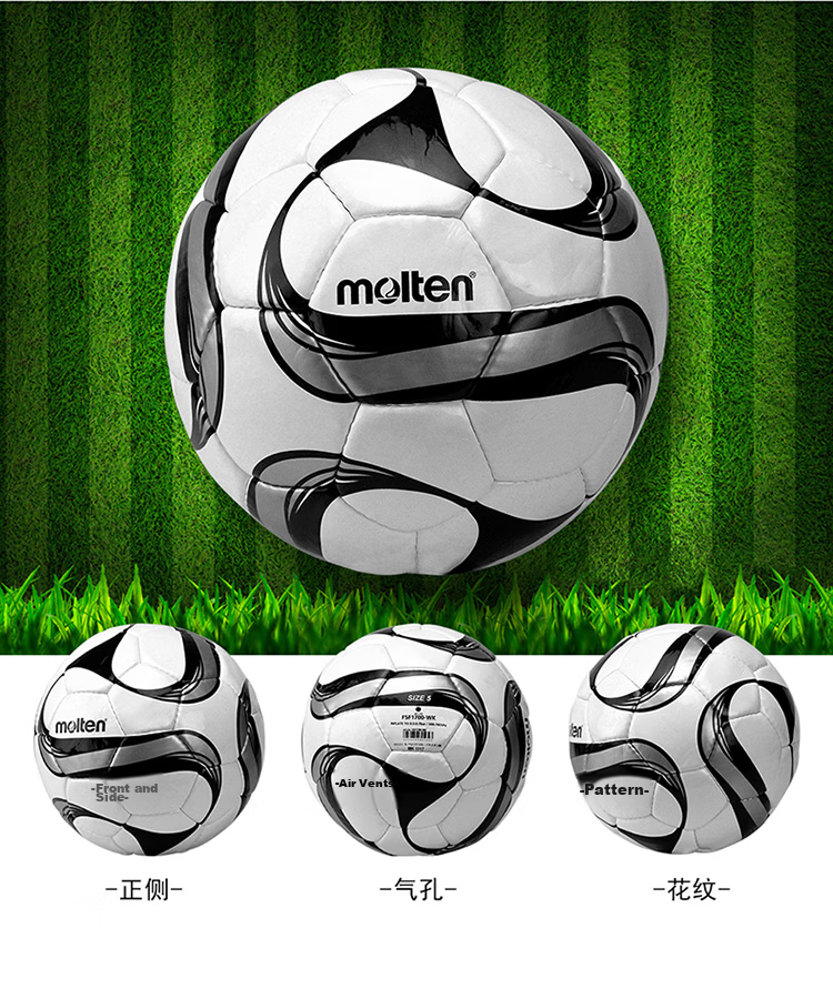 Molten Soccer Ball Size 5 Hand-Sewn Training Match Ball PVC Material F5F1700-WB Blue 5