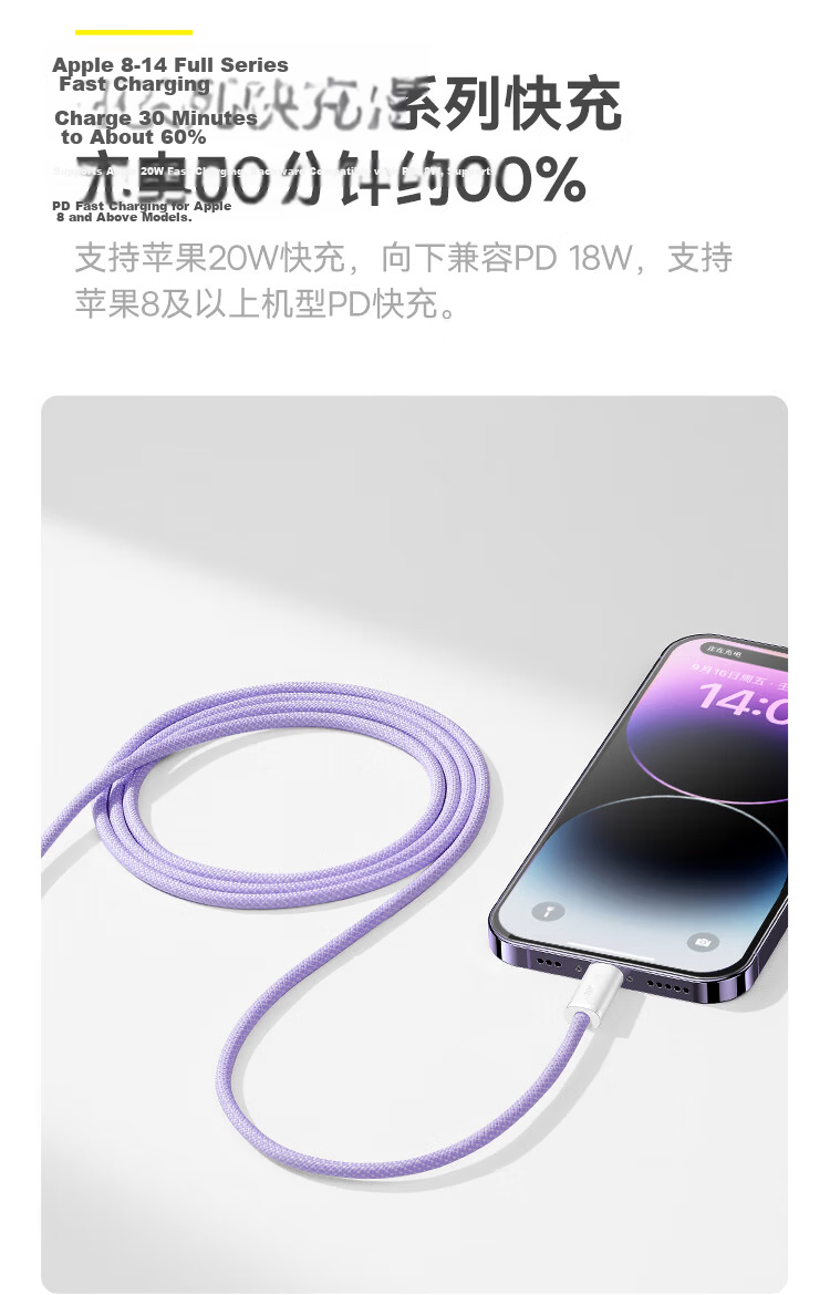 BASEUS Apple Data Cable Fast Charging Cord Compatible with IPhone 14/13/12 Pro Max/XR/Xs/11/8, IPad Pro/Air 2, Car Charger, 2 Meters, Gray And Blue 5