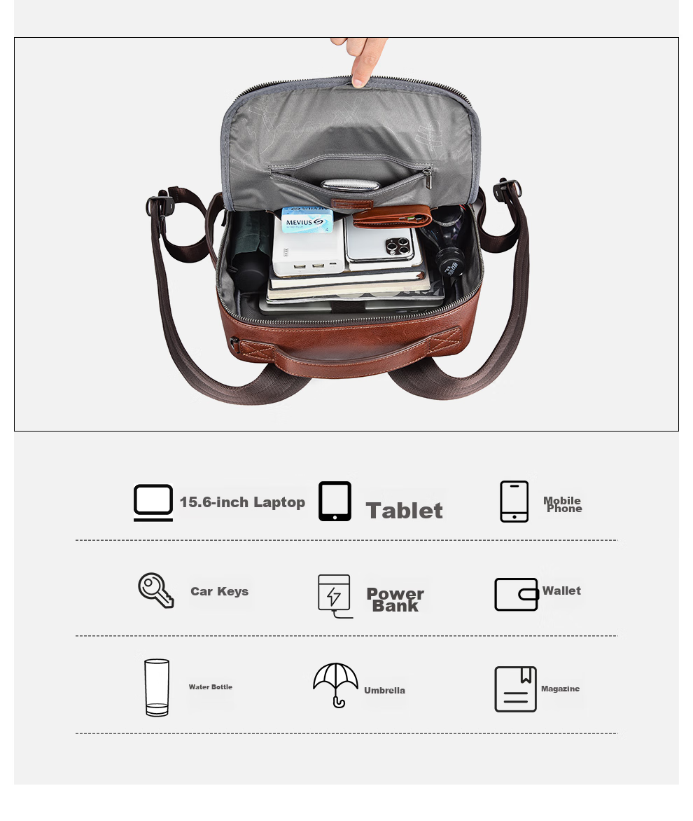 Hush Puppies Leather Backpack for Men, Large Capacity Multifunctional Laptop Bag, 15.6-Inch Travel Business Birthday Gift 5