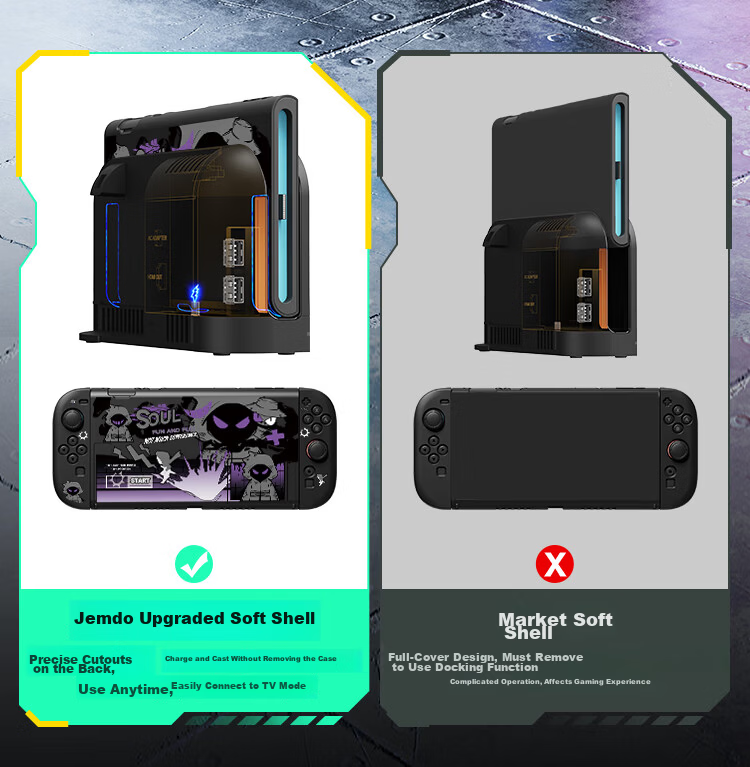 Jemdo Nintendo Switch 2 Protective Case NS2 Elevated Silicone Handle Split Skin-Friendly Shockproof Soft Cover Charging Dock Storage Bag Full Game Console Accessories Set 6