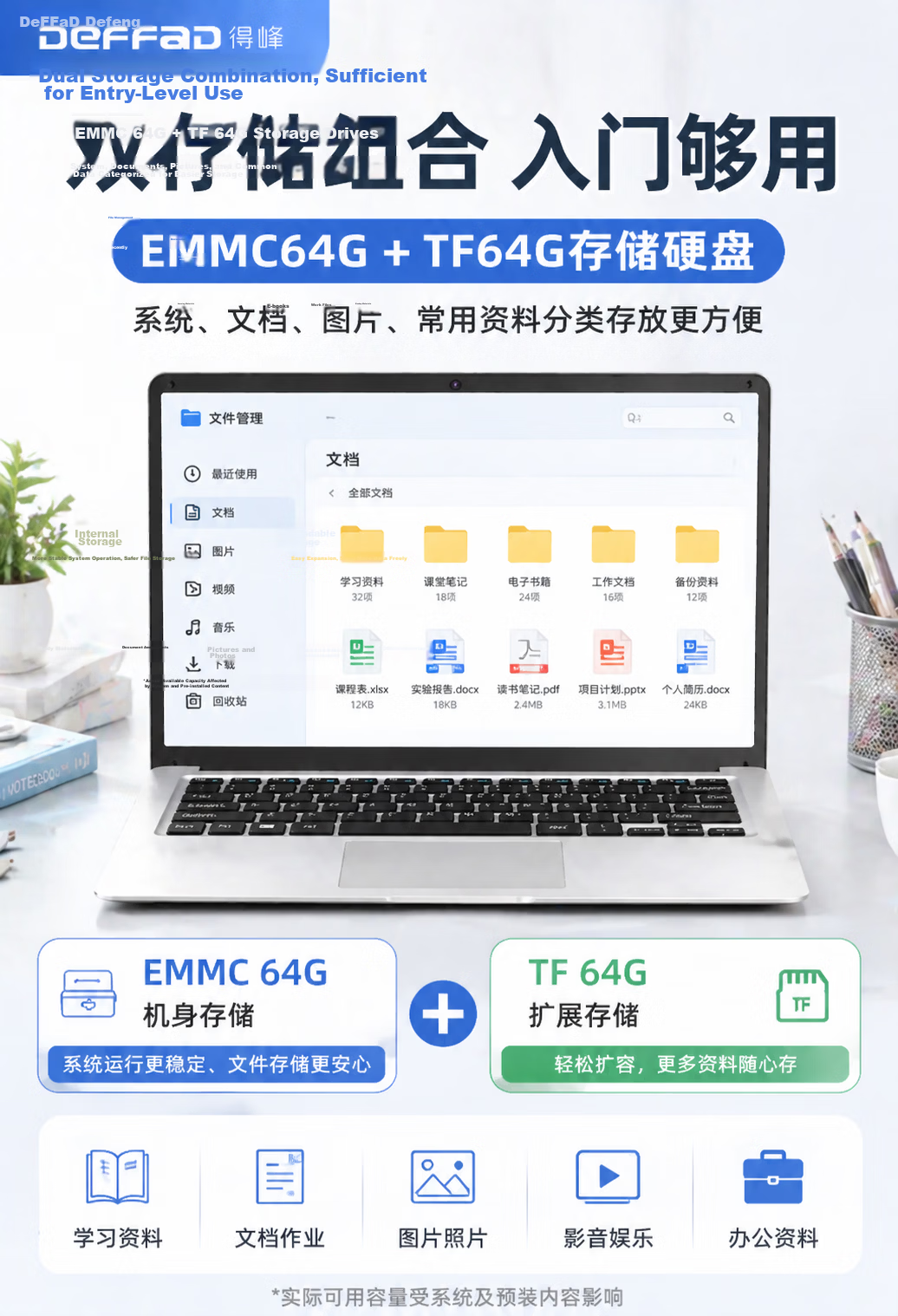 Defeng 14-inch Laptop Subsidy 20% Intel Gaming Ultra-thin Laptop 13th Gen High-Performance Lightweight Laptop HD Screen M.2 SSD Silver White 11