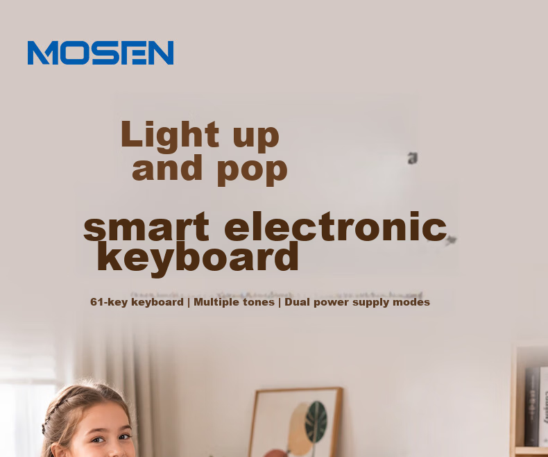 MOSEN XTS-365 Electronic Keyboard 61-Key Light-Up Follow-Along Professional Children's Teaching Multifunctional Performance Piano with Z-Stand 1