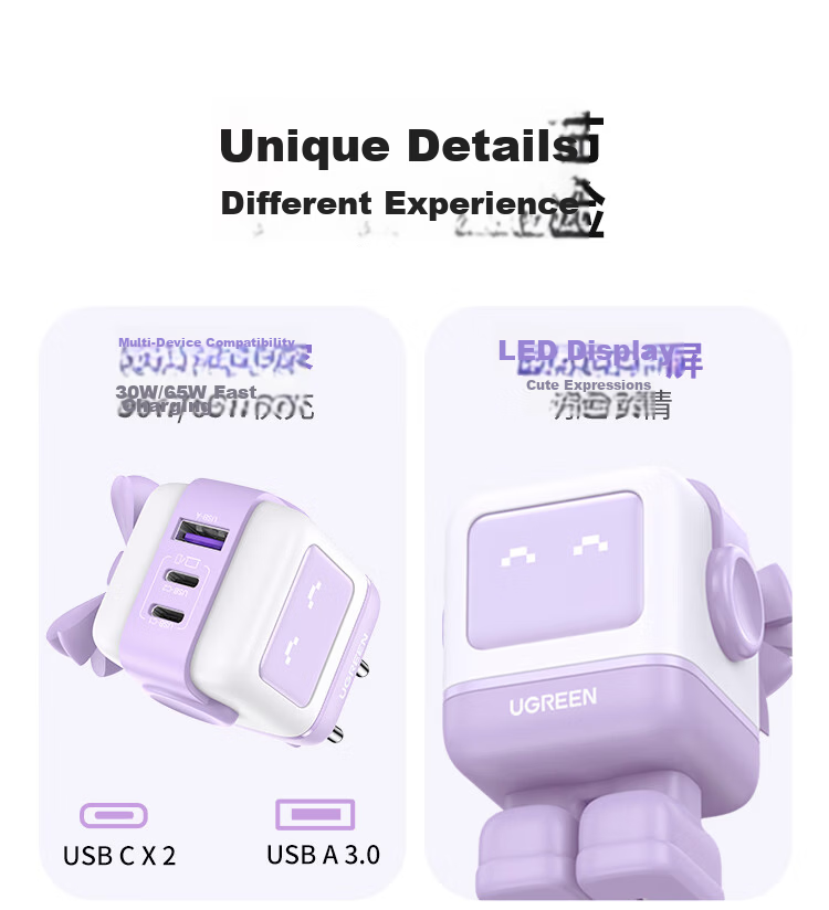 UGREEN Qpai Robot 30W GaN Charger PD 20W Fast Charging Adapter for Apple iPhone 18 Pro Max/17 Ultra/16 iPhone iPad Type-C 13