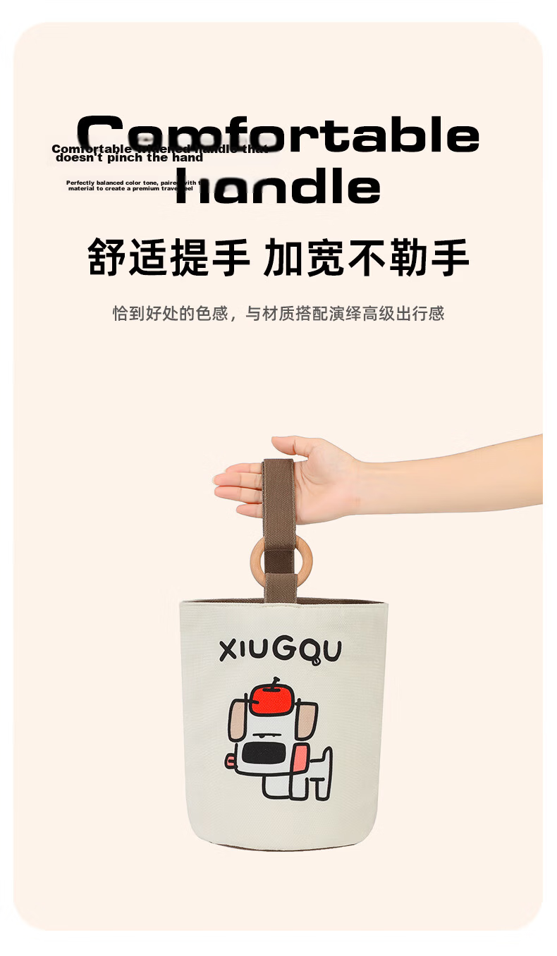 40,000 Kilometers Canvas Bag Wooden Ring Bucket Bag College Student Handbag Casual Niche Gift Commuter Bag 4