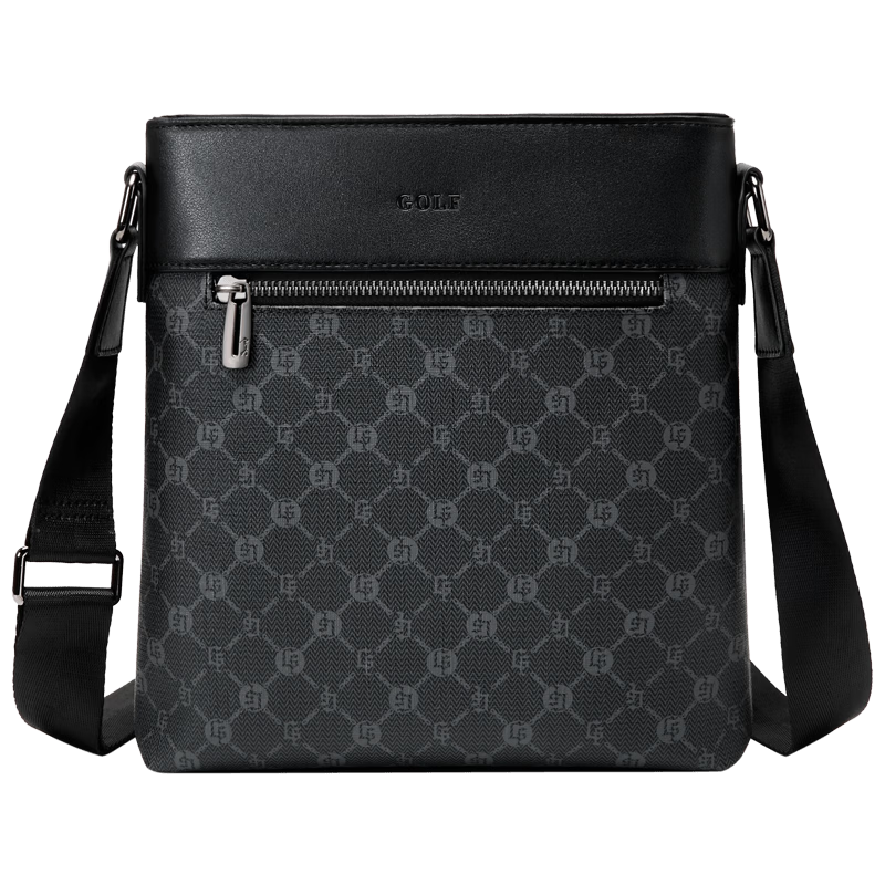 GOLF Men's Large Capacity Vintage Print Single Shoulder Crossbody Bag Vertical Style iPad Compatible Business Casual Small Square Bag Black Gift for Boyfriend and Father