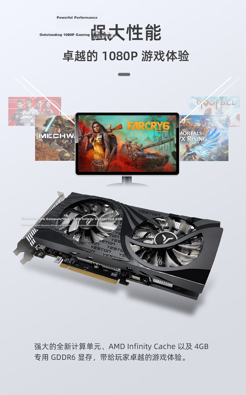 Yeston AMD RADEON RX 6500 XT 4GB GDDR6 Earth God 6nm Gaming Graphics Card 8